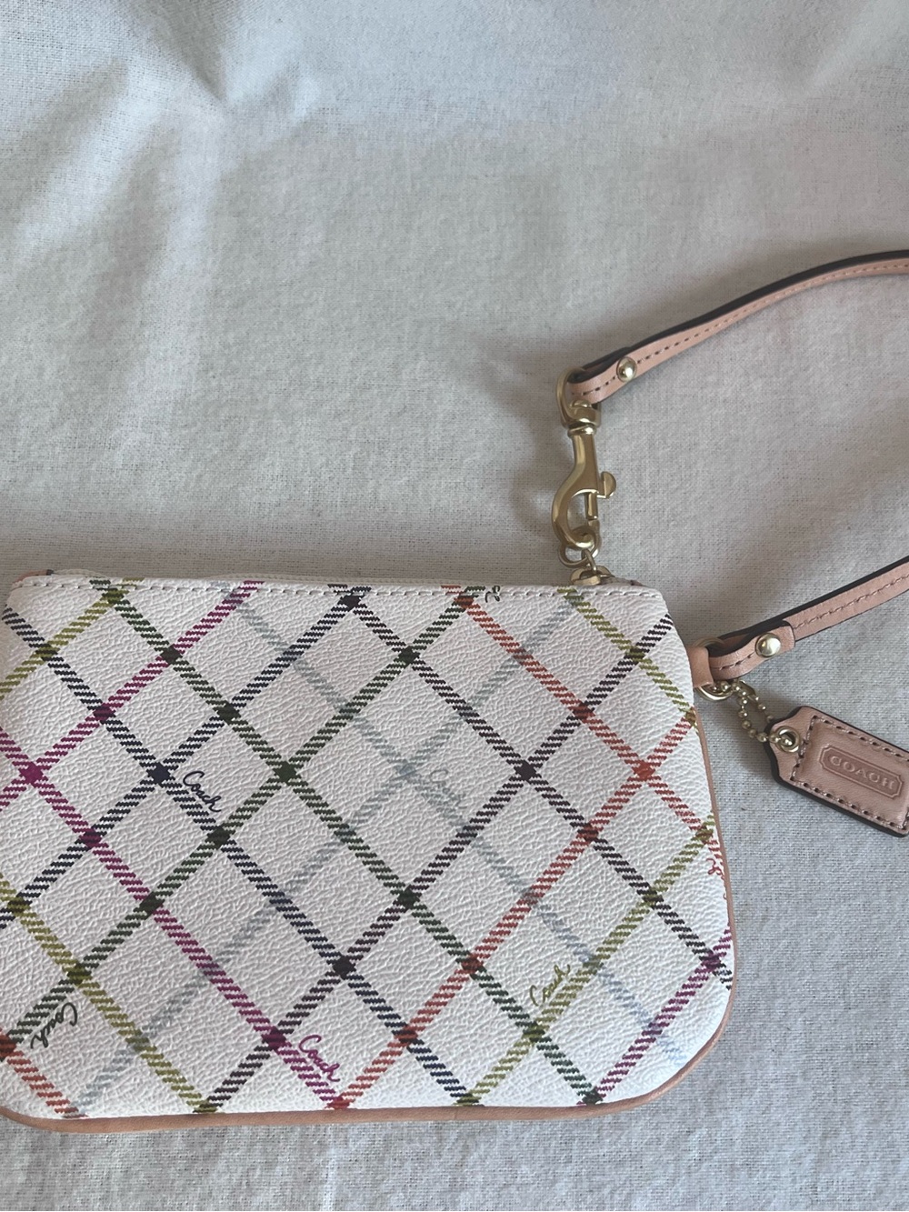 Coach Multicolor Plaid Pink Trim Wristlet